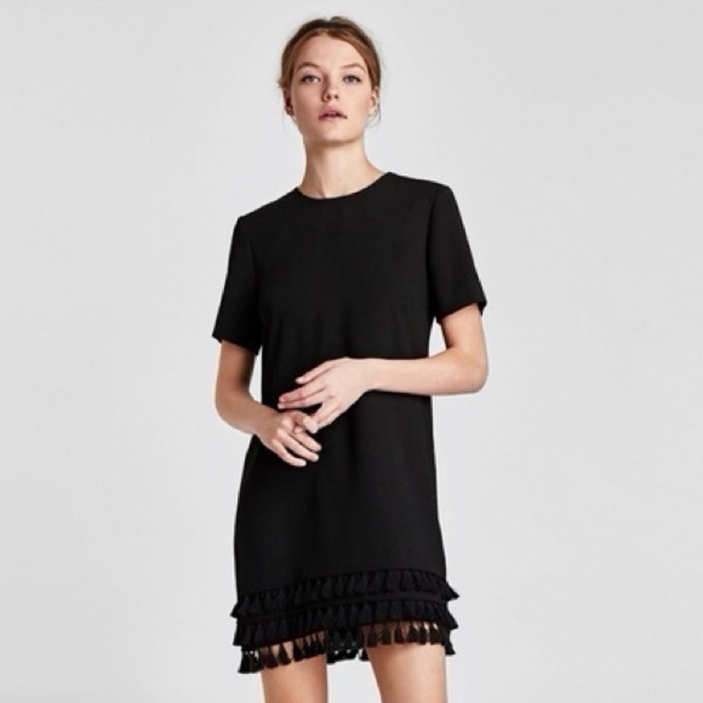 Zara Black Mini Dress with Ruffle Detail